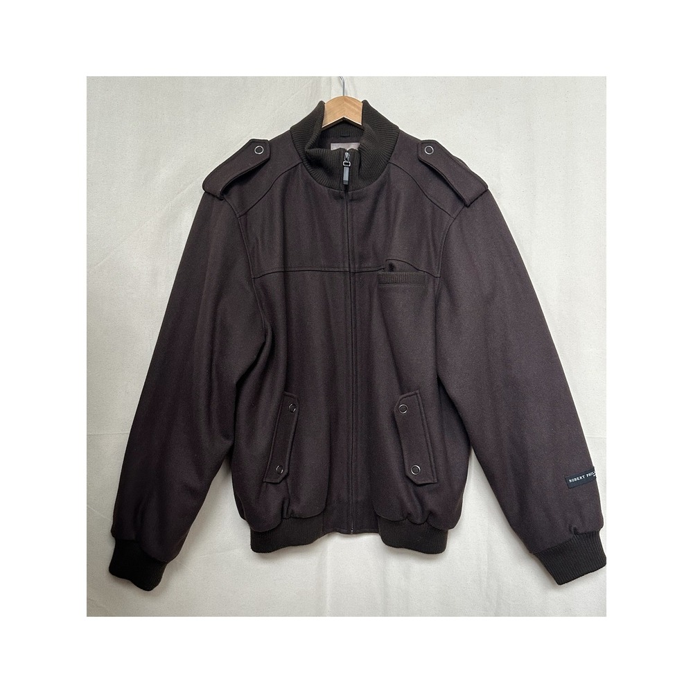 ROBERT PHILLIPE NEW YORK Wool Blend Bomber Jacket Size L Men's Brown City Chores - Picture 15 of 15